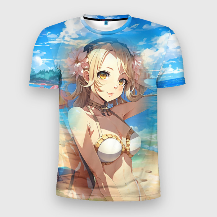 Мужская футболка 3D Slim Девушка блондинка на пляже фото