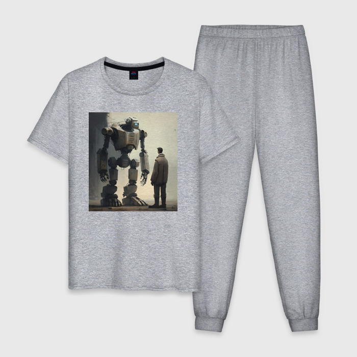 Мужская пижама хлопок Человек и робот   нейросеть фото