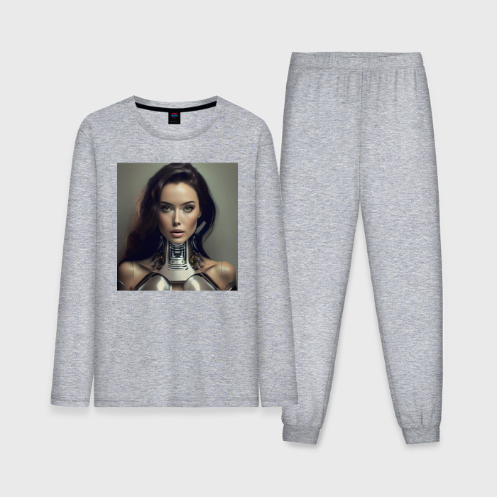 Мужская пижама с лонгсливом хлопок Девушка робот   нейросеть фото