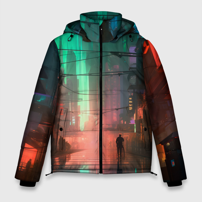 Мужская зимняя куртка 3D Кибер город будущего фото