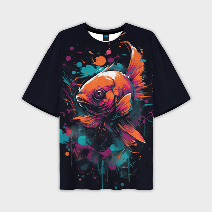 Мужская футболка oversize 3D Рыба: арт нейросети фото