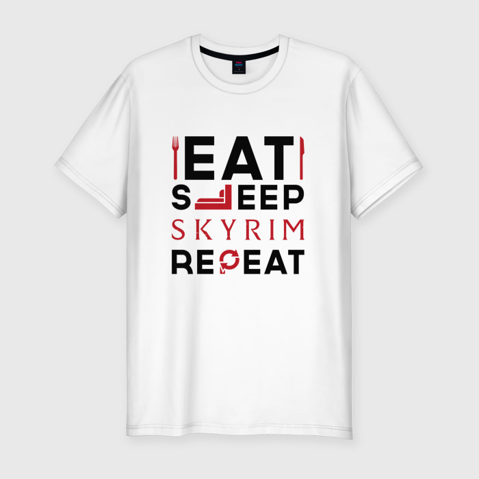 Мужская футболка хлопок Slim Надпись: eat sleep Skyrim repeat фото