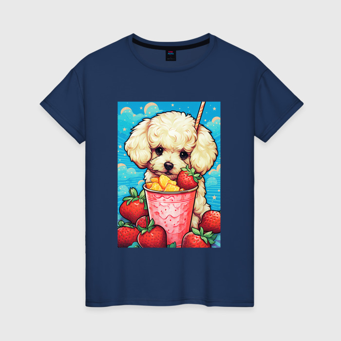 Женская футболка хлопок Милый пудель в коктейле фото
