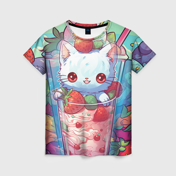 Женская футболка 3D Коктейль из  котика фото
