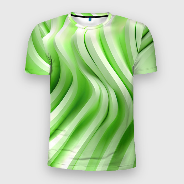 Мужская футболка 3D Slim Белые и зеленый  волны фото