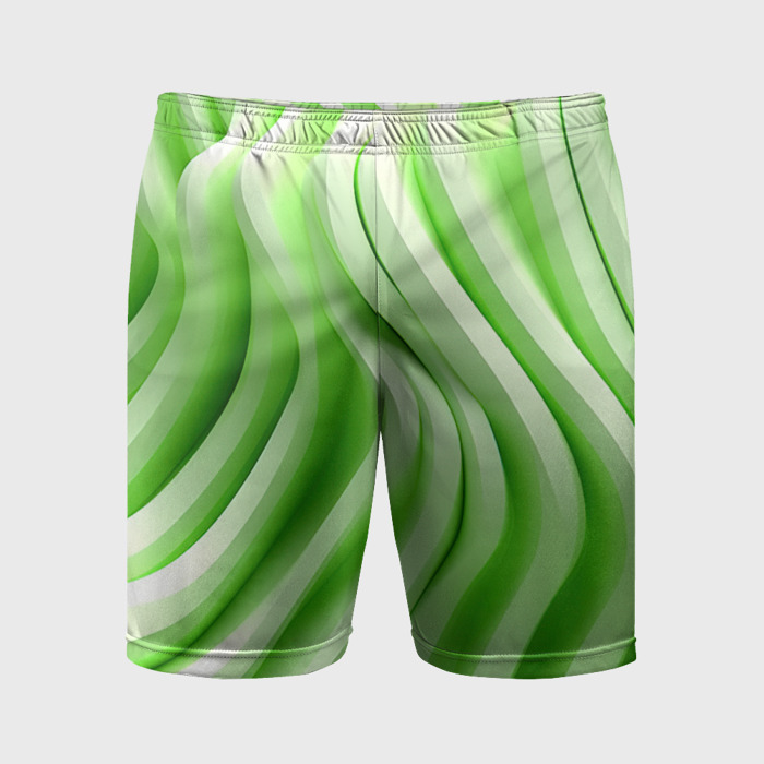 Мужские шорты спортивные Белые и зеленый  волны фото