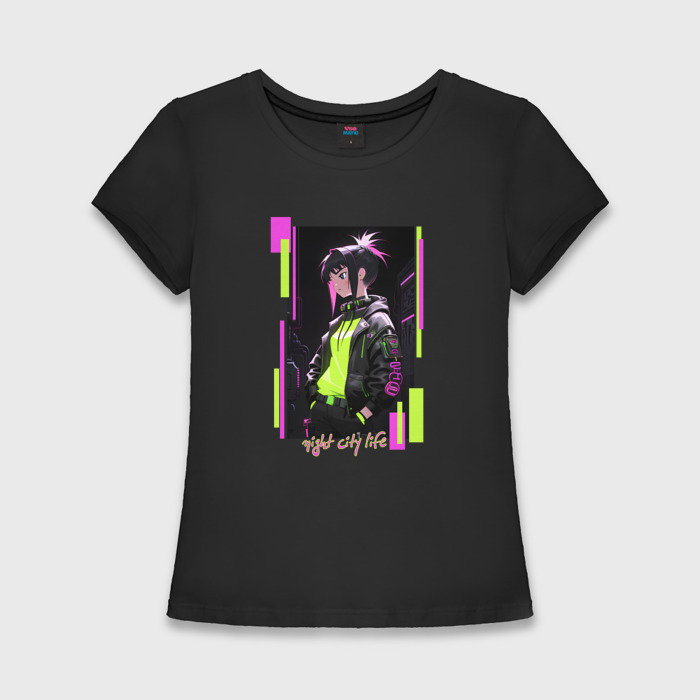Женская футболка хлопок Slim Девушка в ночном городе фото