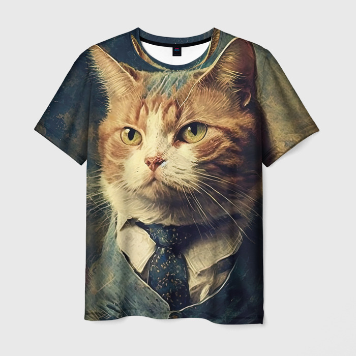 Мужская футболка 3D Котик джентльмен фото
