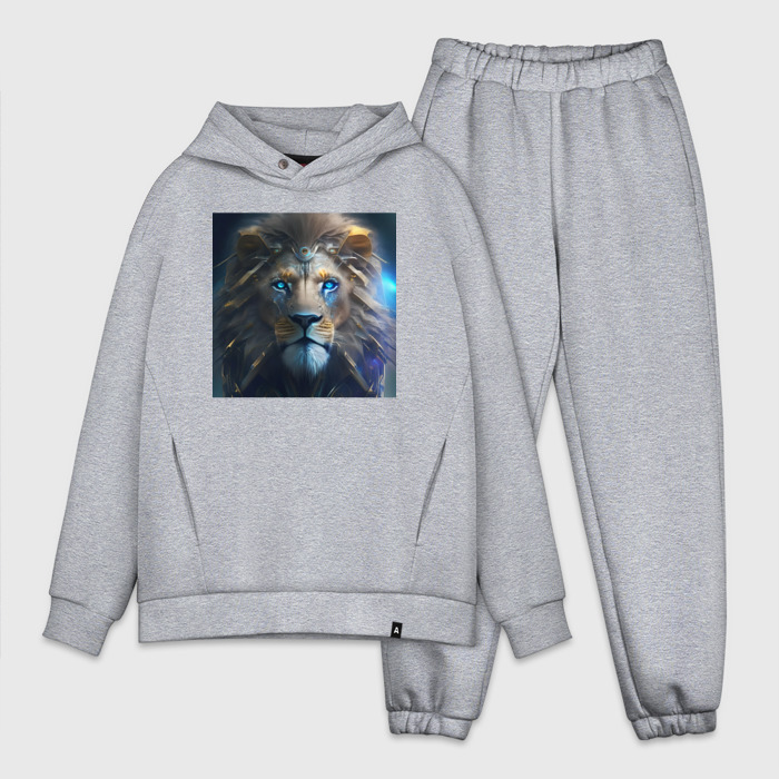 Мужской костюм oversize хлопок Лев в стиле футуризм   нейросеть фото