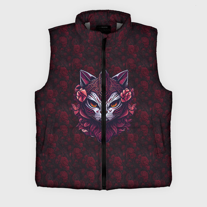 Мужской жилет утепленный 3D Воинствующая кошка фото