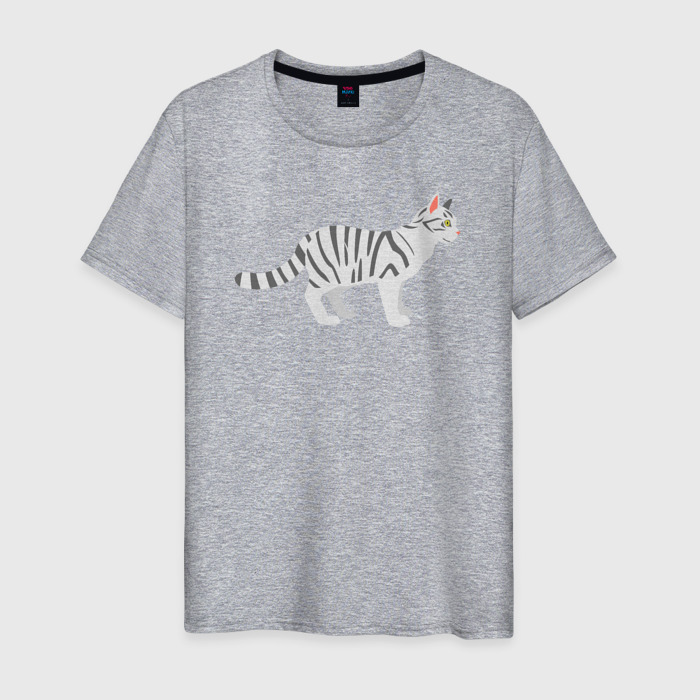 Мужская футболка хлопок Белый котик с серым полосками фото