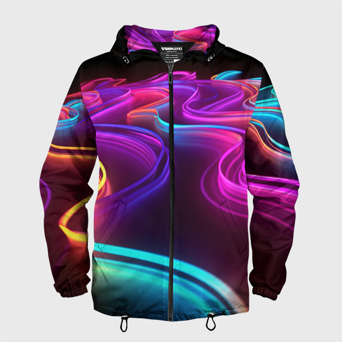 Мужская ветровка 3D Неоновые   волны фото