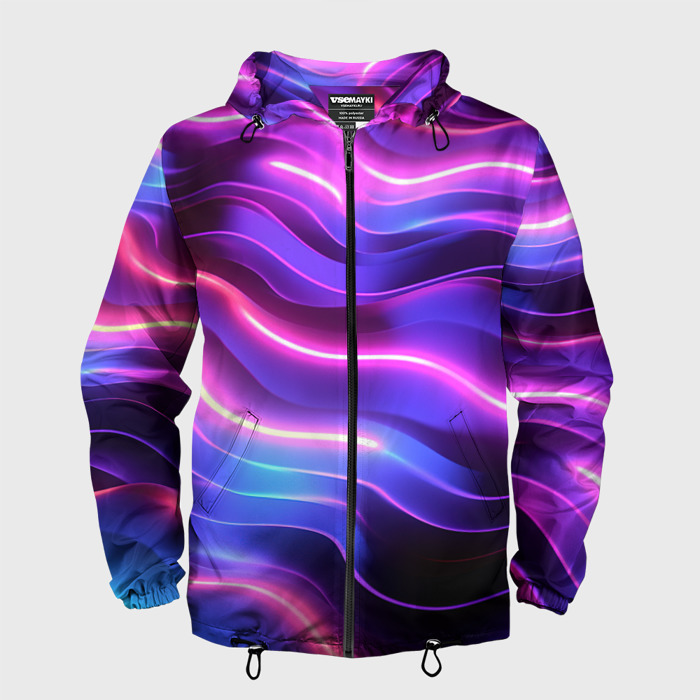 Мужская ветровка 3D Неоновые            волны фото