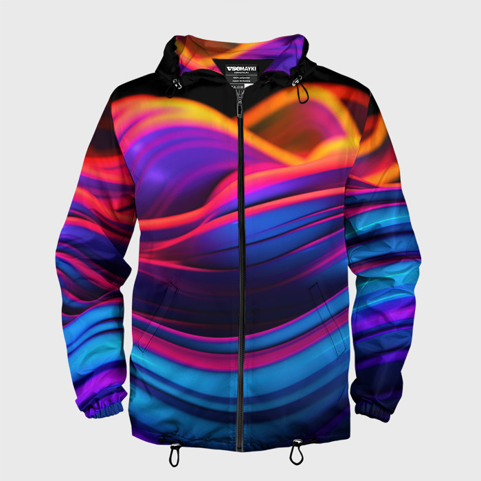 Мужская ветровка 3D Яркие неоновые волны фото