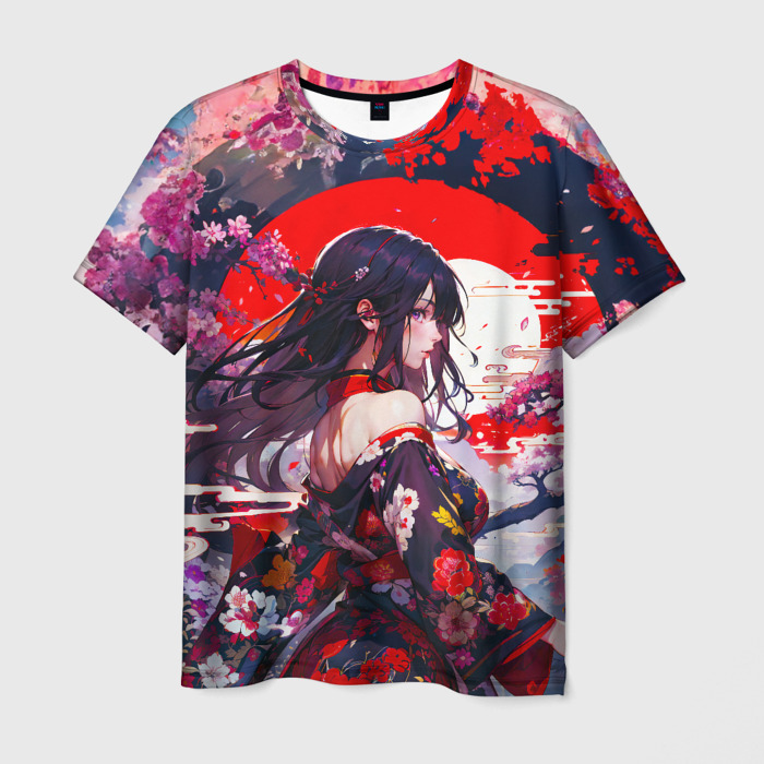 Мужская футболка 3D Японская девушка от нейросети фото