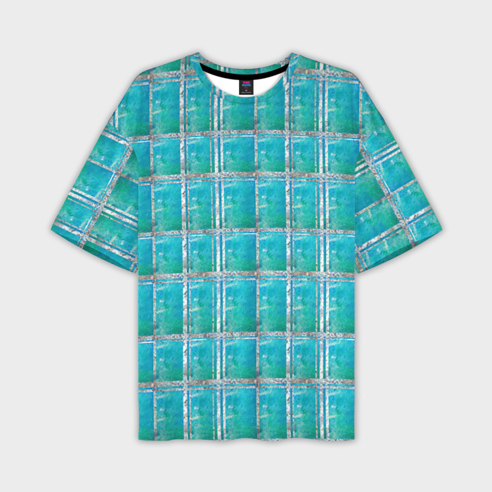 Мужская футболка oversize 3D Бирюзовая клетка фото