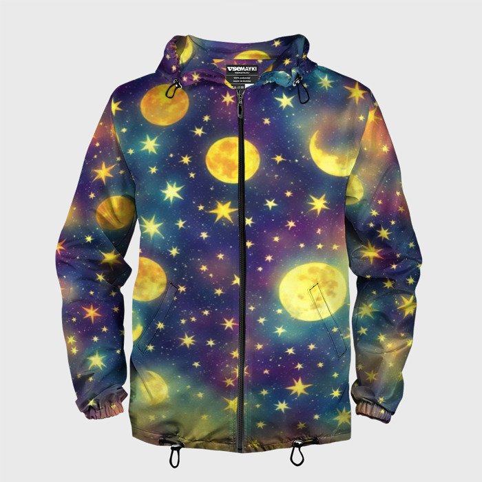 Мужская ветровка 3D Космос, Луна и Солнце. фото