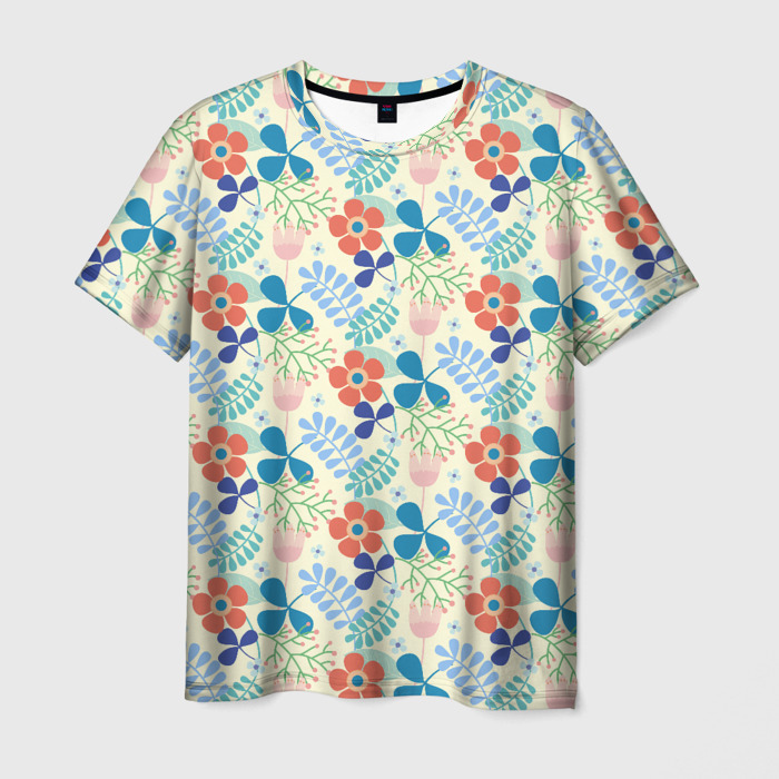 Мужская футболка 3D Цветочки листочки фото