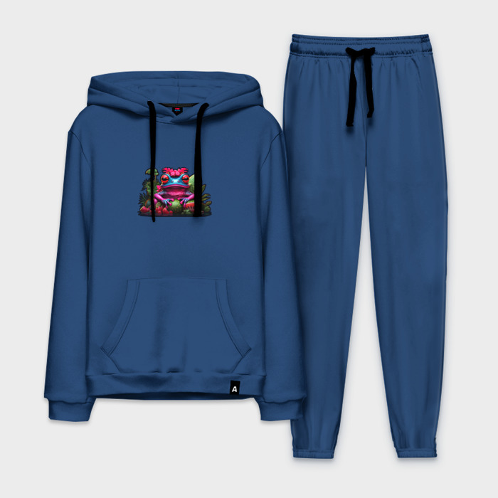 Мужской костюм хлопок с толстовкой Голубая красноглазая лягушка   нейросеть фото