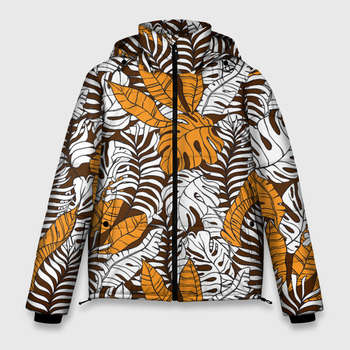 Мужская зимняя куртка 3D Оранжевые и коричневые пальмовые листья фото