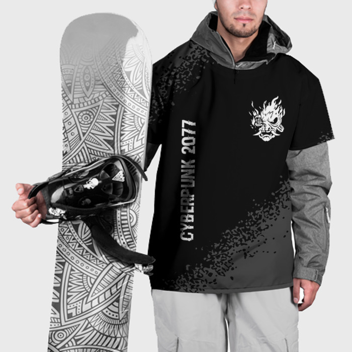 Накидка на куртку 3D Cyberpunk 2077 glitch на темном фоне: надпись, символ фото