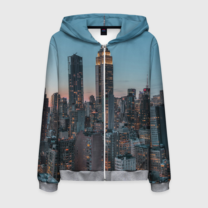 Мужская толстовка 3D на молнии Утренний город с небоскребами фото