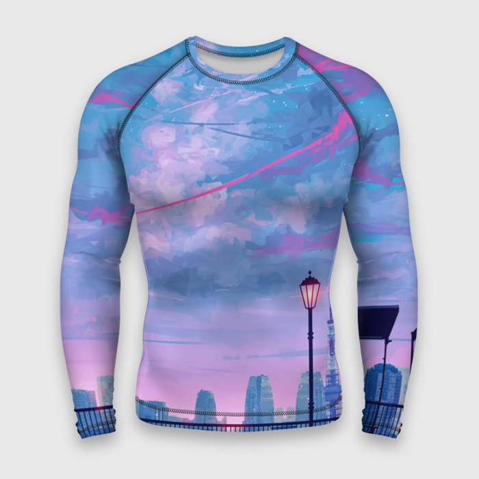 Мужской рашгард 3D Город и красочное небо фото