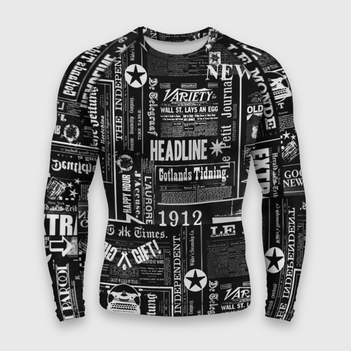 Мужской рашгард 3D Паттерн с надписями на чёрном фото