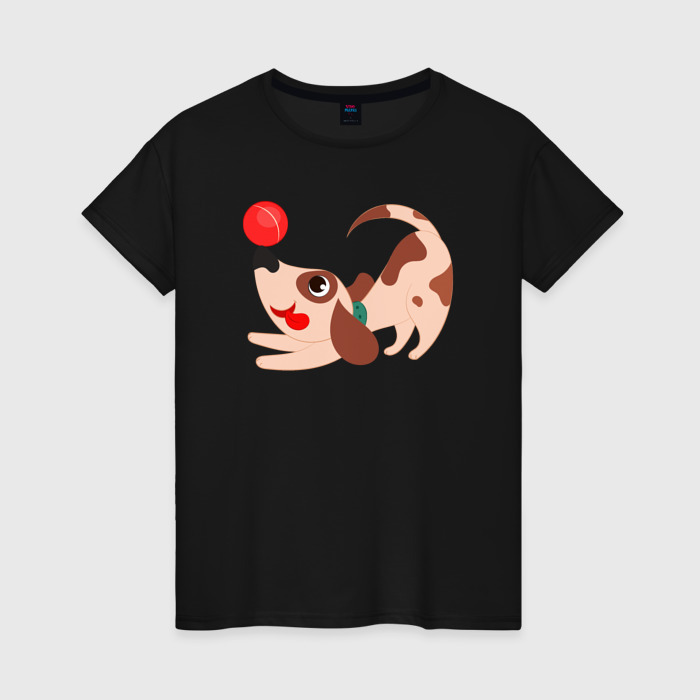 Женская футболка хлопок Собачка играет с мячиком фото