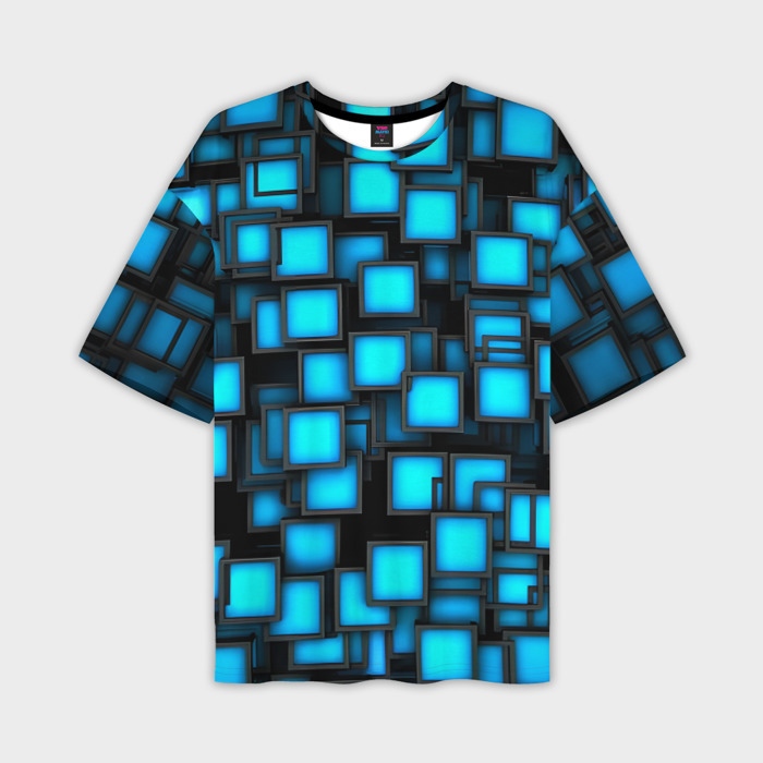 Мужская футболка oversize 3D Геометрия   синие квадраты фото