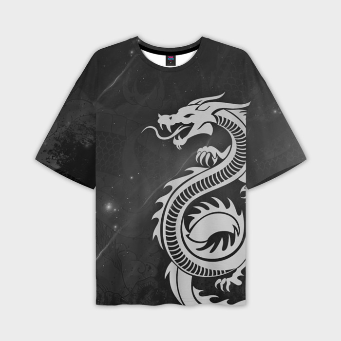 Мужская футболка oversize 3D Серый трайбл дракон фото