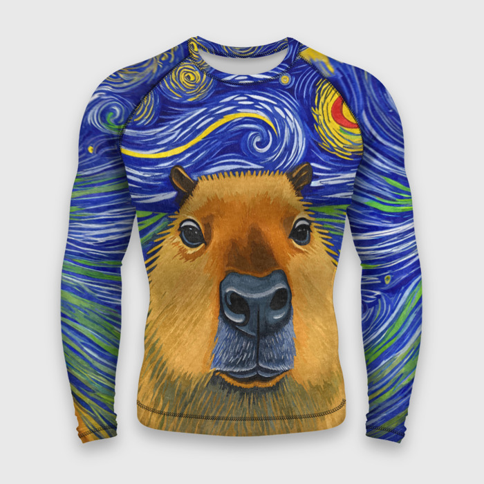 Мужской рашгард 3D Капибара в стиле Ван Гога фото