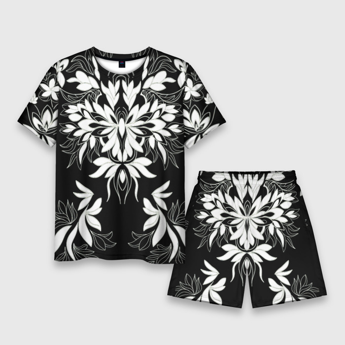 Мужской костюм с шортами 3D цветы орнамент чб фото