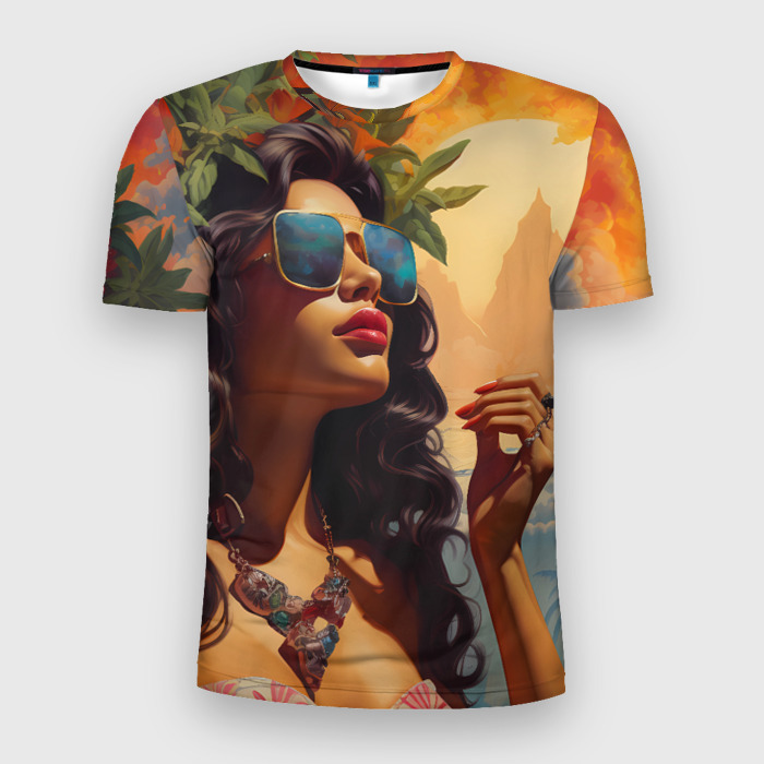 Мужская футболка 3D Slim Гавайская девушка фото