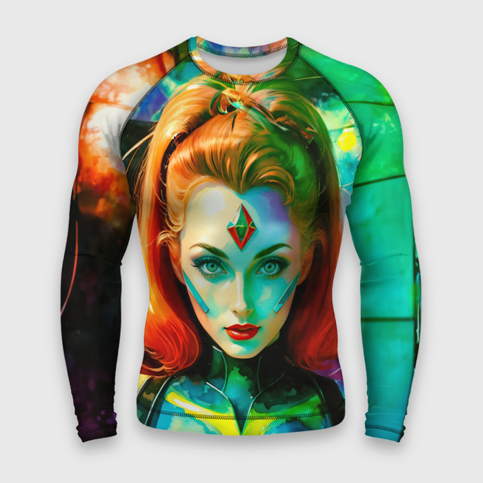 Мужской рашгард 3D Девушка киборг с рыжими волосами фото