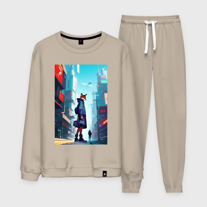 Мужской костюм хлопок Лиса жительница мегаполиса   нейросеть фото