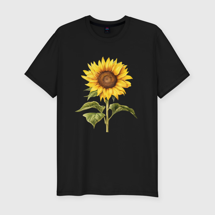 Мужская футболка хлопок Slim Подсолнух акварель иллюстрация фото