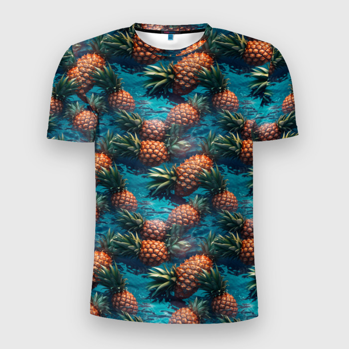 Мужская футболка 3D Slim Ананасы в воде фото