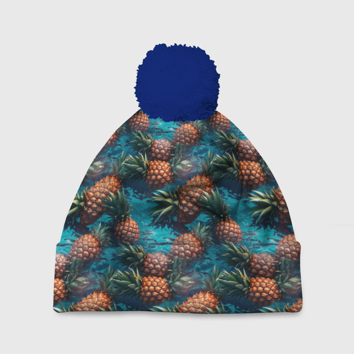 Шапка 3D c помпоном Ананасы в воде фото