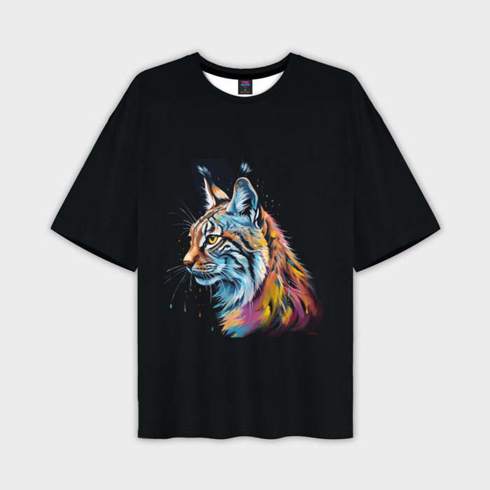 Мужская футболка oversize 3D Акварельная рысь фото