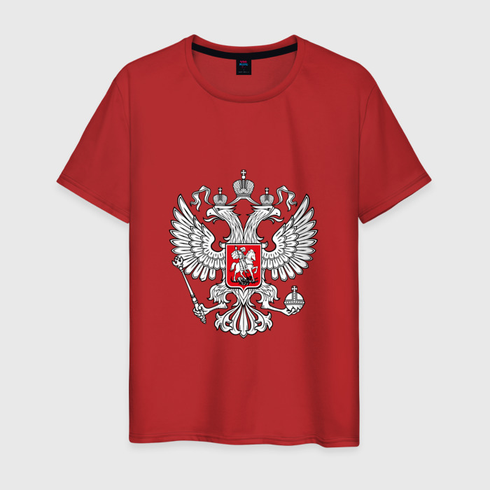 Мужская футболка хлопок Герб России серебро фото