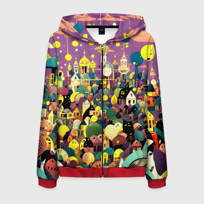 Мужская толстовка 3D на молнии Праздничный город фото