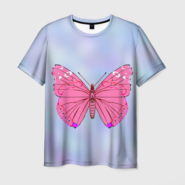 Мужская футболка 3D Розовая бабочка фото
