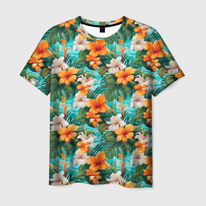 Мужская футболка 3D Гавайские  цветы фото