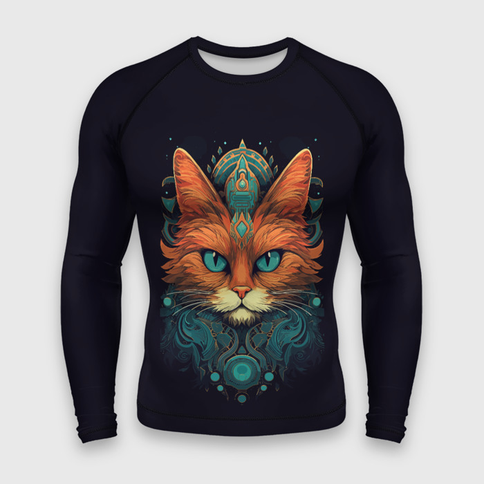 Мужской рашгард 3D Рыжий кот с бирюзовыми глазами фото
