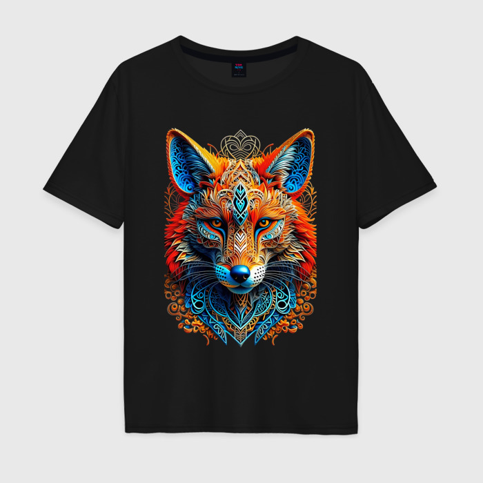 Мужская футболка хлопок Oversize Ажурная лиса от нейросети фото