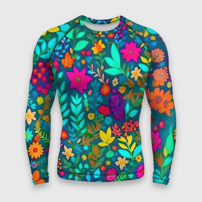 Мужской рашгард 3D поляна с цветами фото