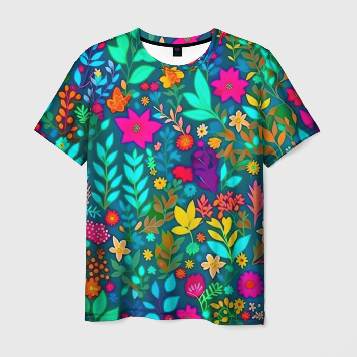 Мужская футболка 3D поляна с цветами фото