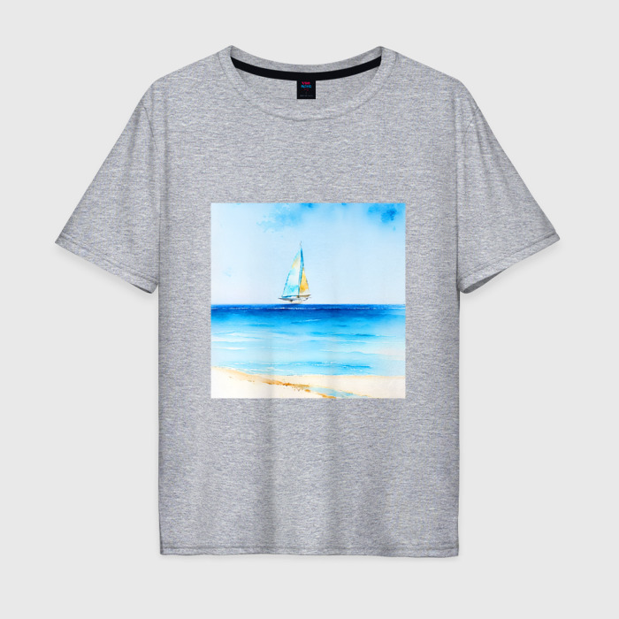 Мужская футболка хлопок Oversize Парусник в море фото
