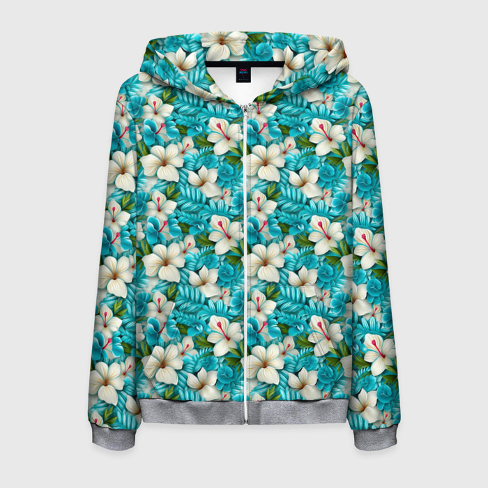 Мужская толстовка 3D на молнии Объемные белые цветы фото